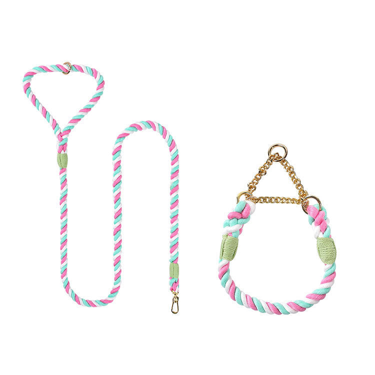 Colorful Woven Cotton Pet Dog Leash Collar Set