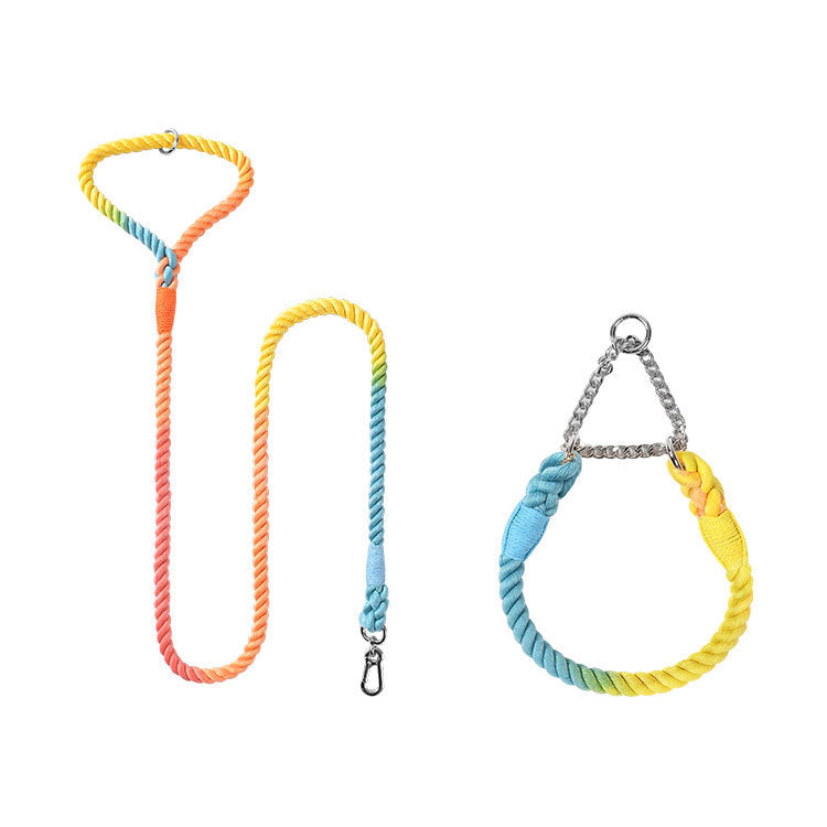 Colorful Woven Cotton Pet Dog Leash Collar Set
