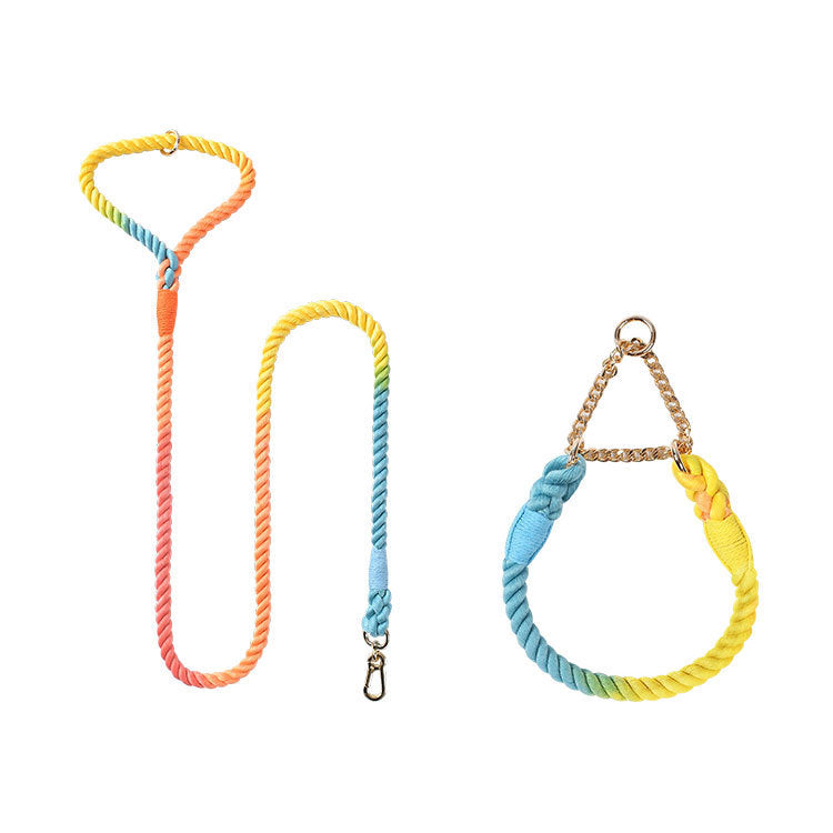Colorful Woven Cotton Pet Dog Leash Collar Set